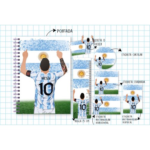 Kit Digital Etiqueta escolar para imprimir  Messi V1