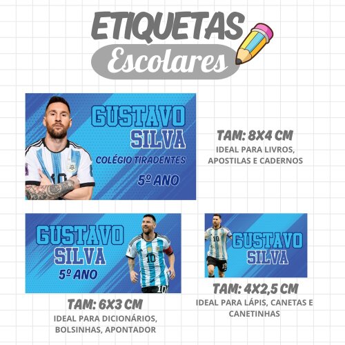 Kit Digital Etiqueta escolar para imprimir V11 EE MESSIFutebol
