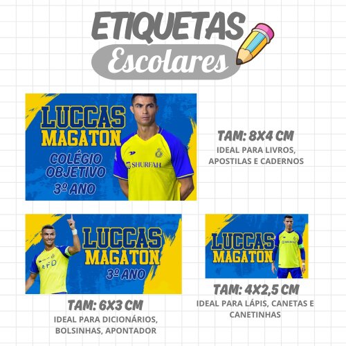Kit Digital Etiqueta escolar para imprimir V13 EE CR7 ALL NASSRFutebol