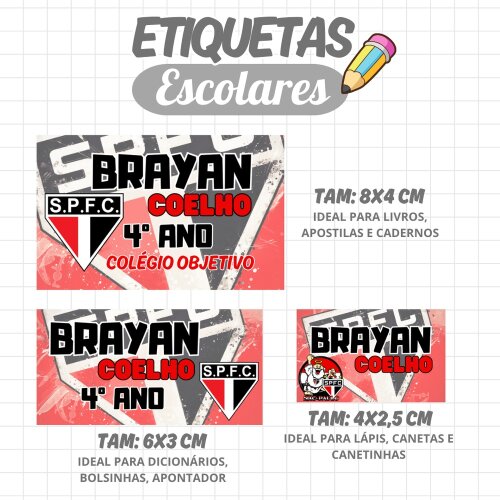 Kit Digital Etiqueta escolar para imprimir V14 EE SÃO PAULOFutebol