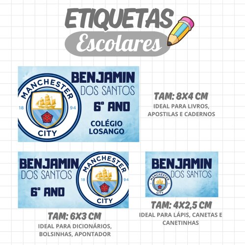Kit Digital Etiqueta escolar para imprimir V9 EE MANCHESTER CITYFutebol