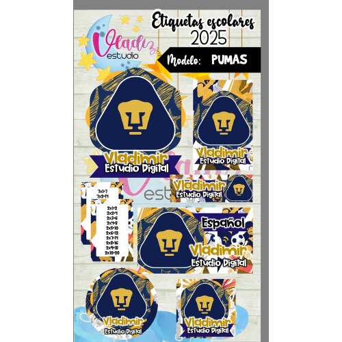Kit Digital Etiqueta Escolar PUMAS