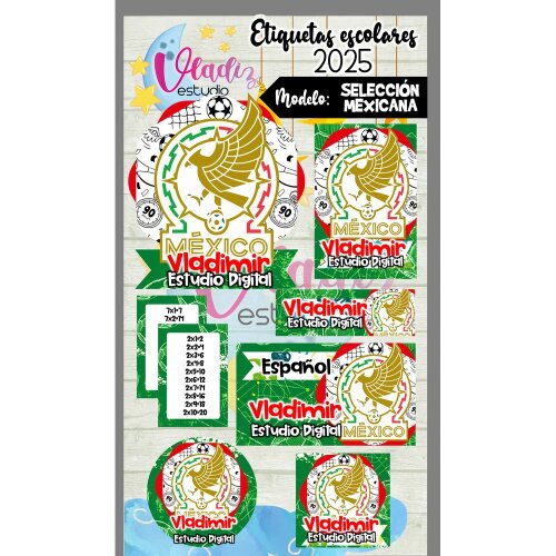 Kit Digital Etiqueta Escolar Seleção Mexicana