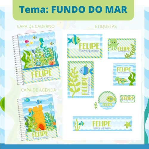 Kit Digital Etiqueta escolar para imprimir  V1 EE Fundo do mar