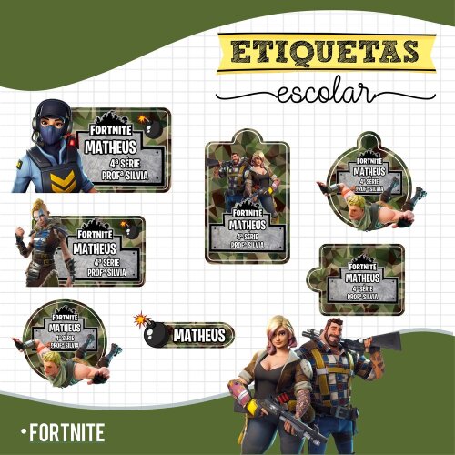 Kit Digital Etiqueta escolar para imprimir Fortnite EE V4