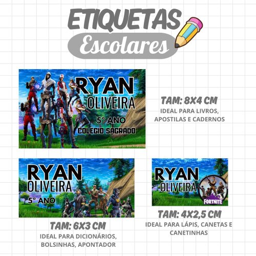 Kit Digital Etiqueta escolar para imprimir Fortnite EE V6