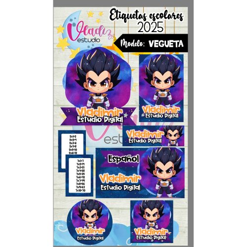 Kit Digital Etiqueta Escolar Dragon Ball Vegeta Cute