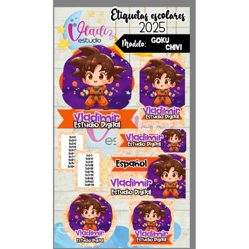 Kit Digital Etiqueta Escolar GOKU CUTE