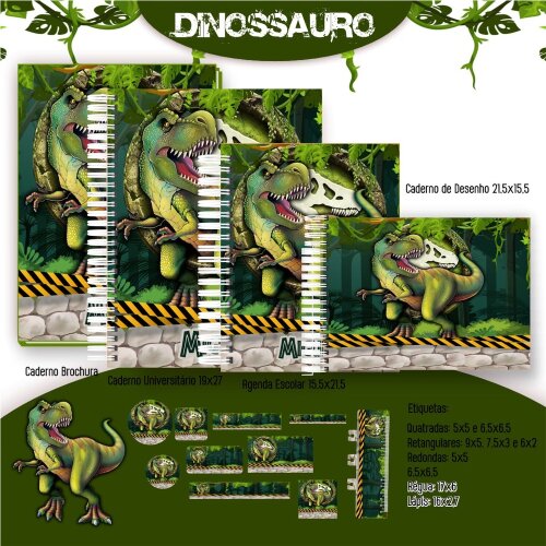 Kit Digital Etiqueta escolar para imprimir  V10 EE Dinossauro