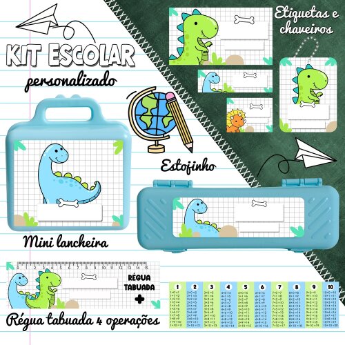 Kit Digital Etiqueta escolar para imprimir  V11 EE Dinossauro