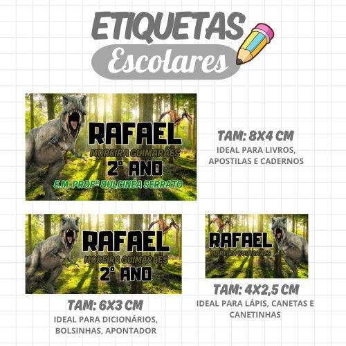 Kit Digital Etiqueta escolar para imprimir  V12 EE Dinossauro