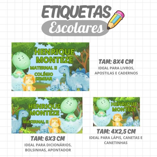 Kit Digital Etiqueta escolar para imprimir  V13 EE Dinossauro