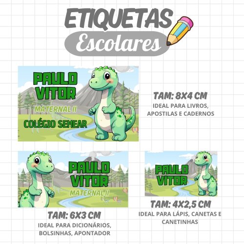 Kit Digital Etiqueta escolar para imprimir  V14 EE Dinossauro