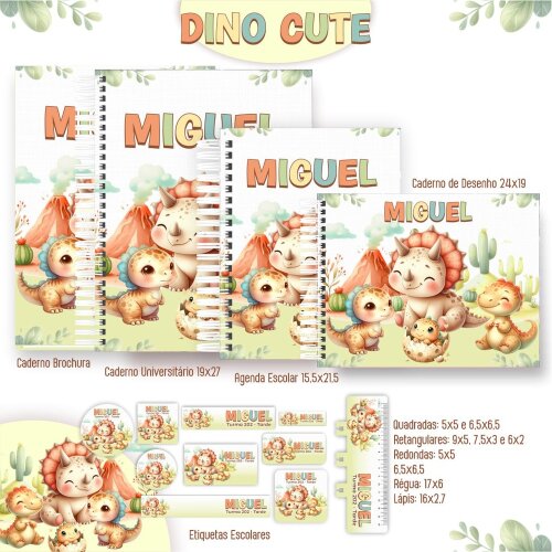 Kit Digital Etiqueta escolar para imprimir  V16 EE Dinossauro