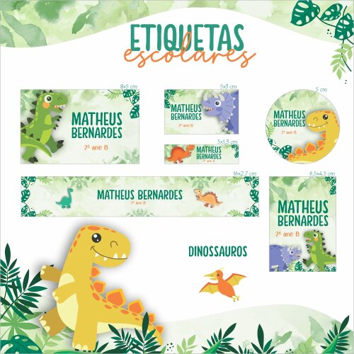 Kit Digital Etiqueta escolar para imprimir  V17 EE Dinossauro