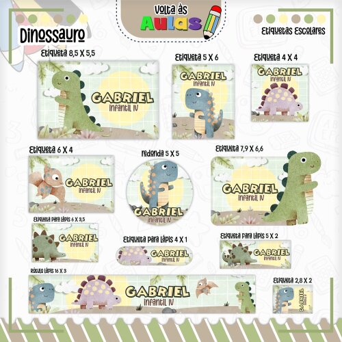 Kit Digital Etiqueta escolar para imprimir  V18 EE Dinossauro