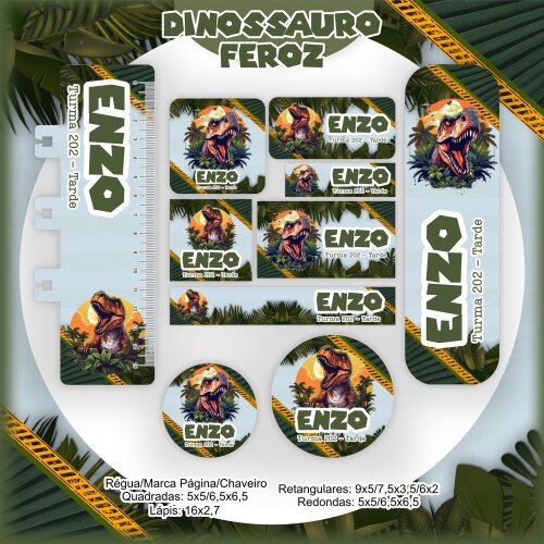 Kit Digital Etiqueta escolar para imprimir  V19 EE Dinossauro