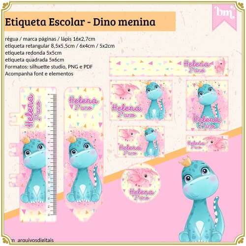 Kit Digital Etiqueta escolar para imprimir  V20 EE Dinossauro