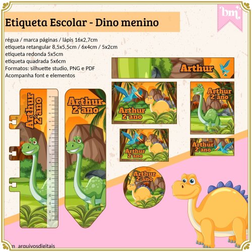 Kit Digital Etiqueta escolar para imprimir  V21 EE Dinossauro