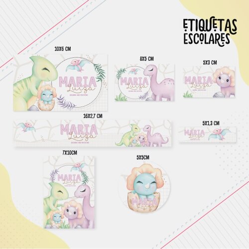 Kit Digital Etiqueta escolar para imprimir  V5 EE Dinossauro