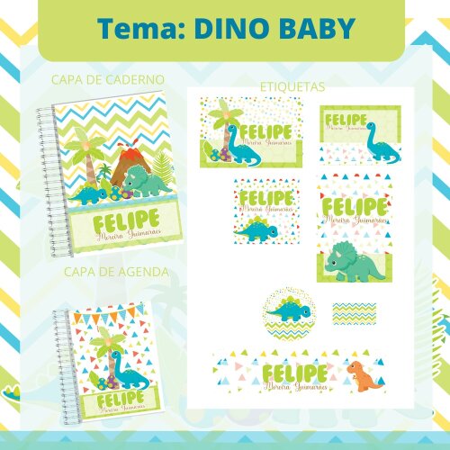 Kit Digital Etiqueta escolar para imprimir  V6 EE Dinossauro