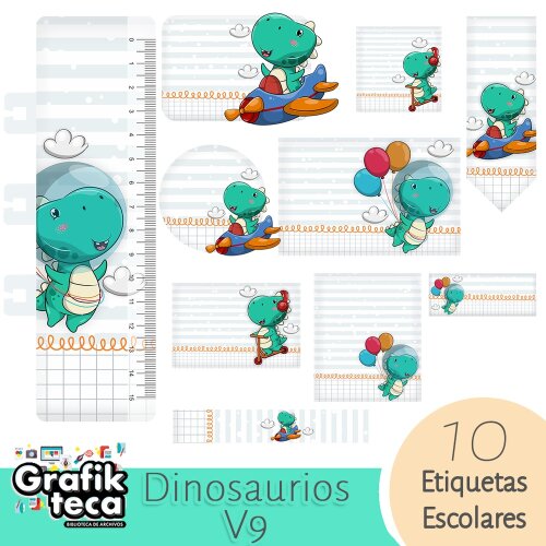 Kit Digital Etiqueta escolar para imprimir  V9 EE Dinossauro