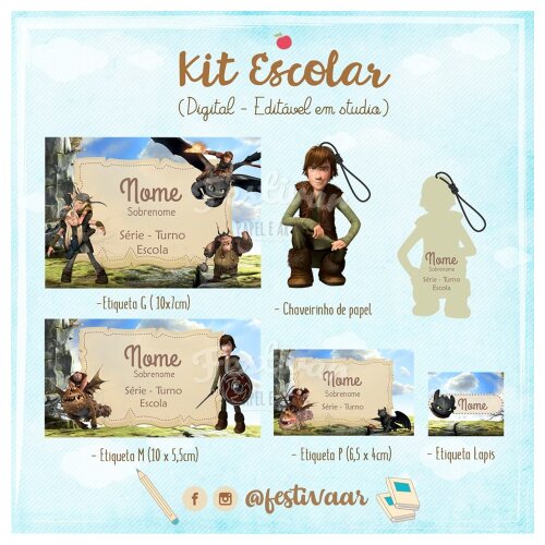 Kit Digital Etiqueta escolar para imprimir V1 EE Como treinar seu dragão