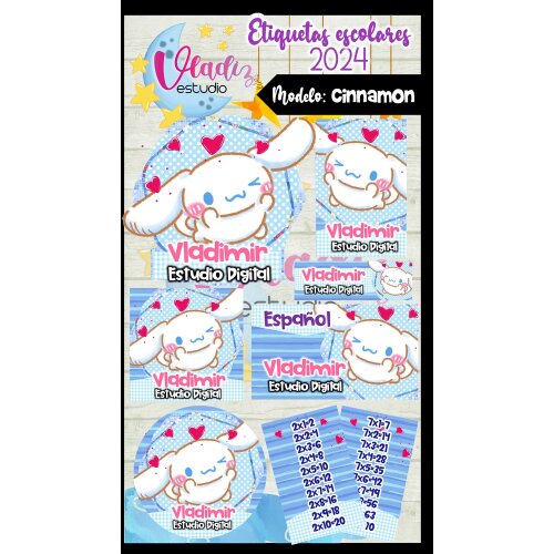 Kit Digital Etiqueta Escolar CINNAMOROLL