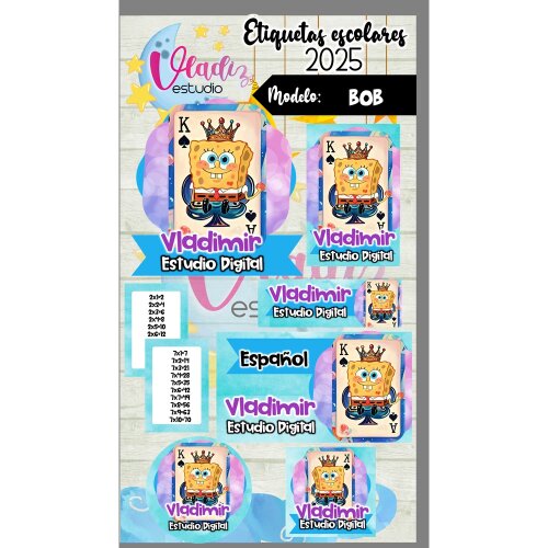 Kit Digital Etiqueta Escolar Bob esponja