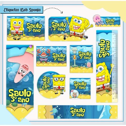 Kit Digital Etiqueta escolar para imprimir Bob Esponja V1 EE