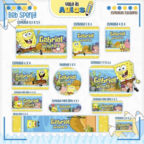 Kit Digital Etiqueta escolar para imprimir Bob Esponja V5 EE