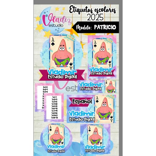 Kit Digital Etiqueta Escolar Patrick - Bob esponja