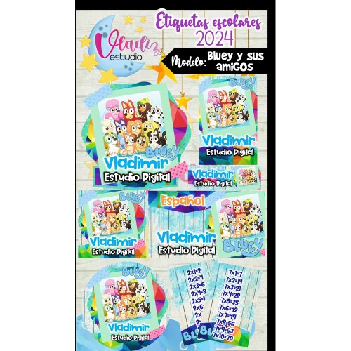 Kit Digital Etiqueta Escolar BLUEY e seus amigos