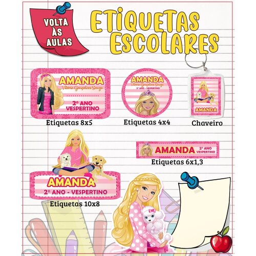Kit Digital Etiqueta escolar para imprimir Barbie V10 EE