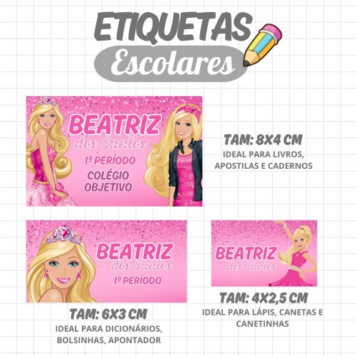 Kit Digital Etiqueta escolar para imprimir Barbie V18 EE