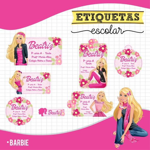 Kit Digital Etiqueta escolar para imprimir Barbie V3 EE