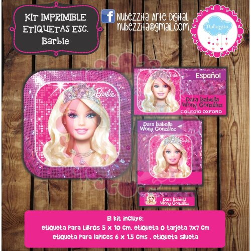 Kit Digital Etiqueta escolar para imprimir Barbie V8 EE