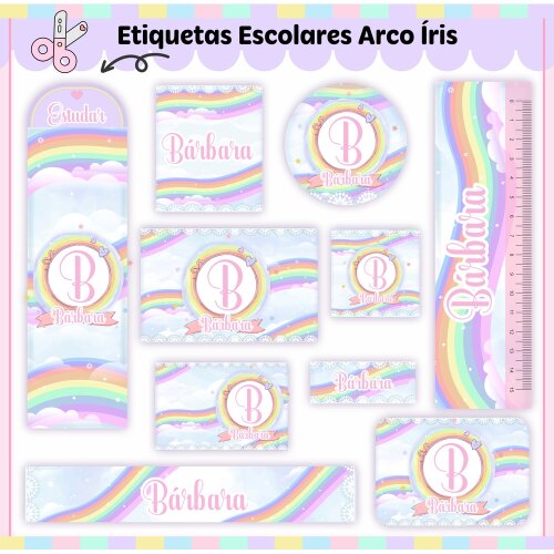Etiqueta escolar para imprimir Arcoiris V3 EE