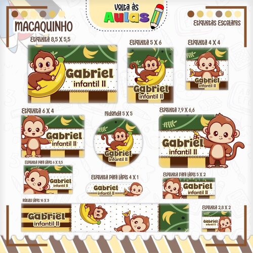 Etiquetas escolares para imprimir animais  V2 Macaco