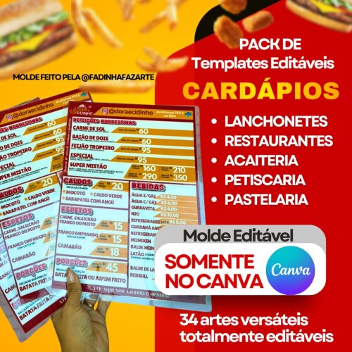 Pack 34 Templates de Cardápios Editáveis no Canva