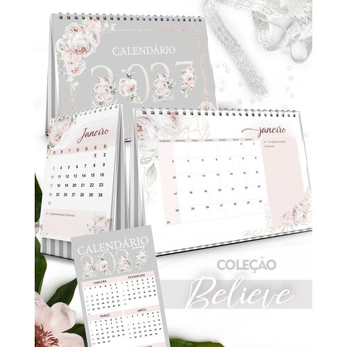 Kit Digital Arquivo Kit Calendários 2027 de Mesa A5 A6 e Calendário Marca Página Believe ( Drive da Ana)