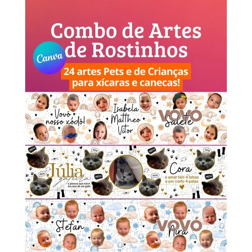 Editavel no Canva Combo de Artes-Rostinhos - artes de canecas ( Drive da Ana)