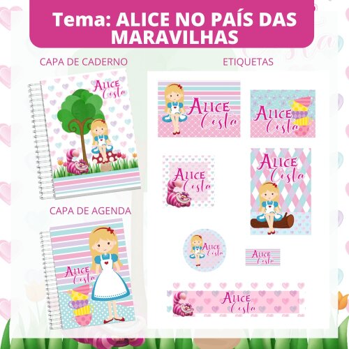 Etiquetas escolares para imprimir  Alice no pais das maravilhas  V2 EE