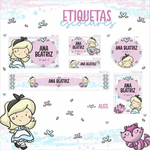 Etiquetas escolares para imprimir  Alice no pais das maravilhas  V4 EE