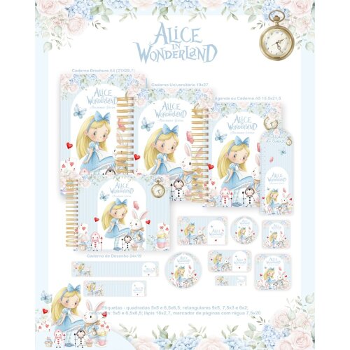 Kit Completo escolar encadernação Alice no pais das maravilhas V5 EE