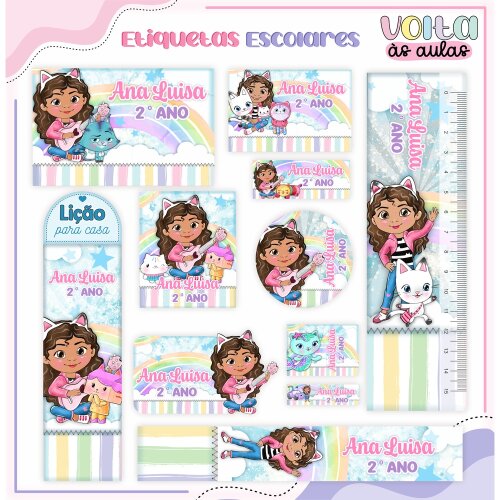 Kit Digital Etiqueta escolar para imprimir  A Casa Magica de Gabby V1 EE