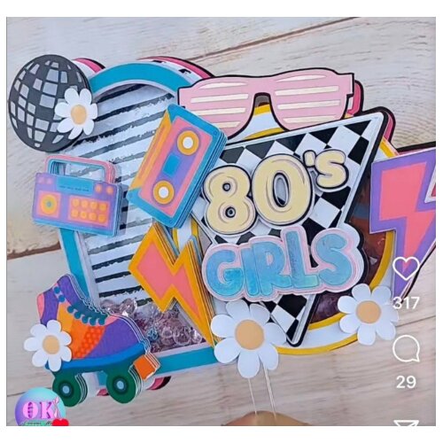topo de bolo para imprimir anos 80 menina arquivo digital