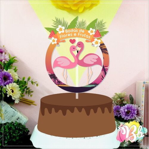 Topo de bolo 01 - Bodas de Flores e Frutas a