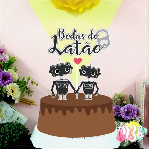 Topo de bolo 01 - Bodas de Latão a