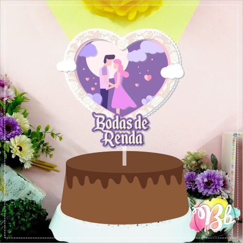 Topo de bolo 01 - Bodas de Renda a